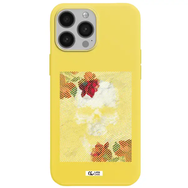 Rose And Skull Pattern Line Apple iPhone 13 Pro Max Silicone canary yellow Case