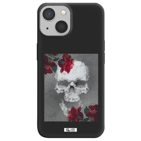 Rose And Skull Pattern Line Apple iPhone 13 Silicone black Case