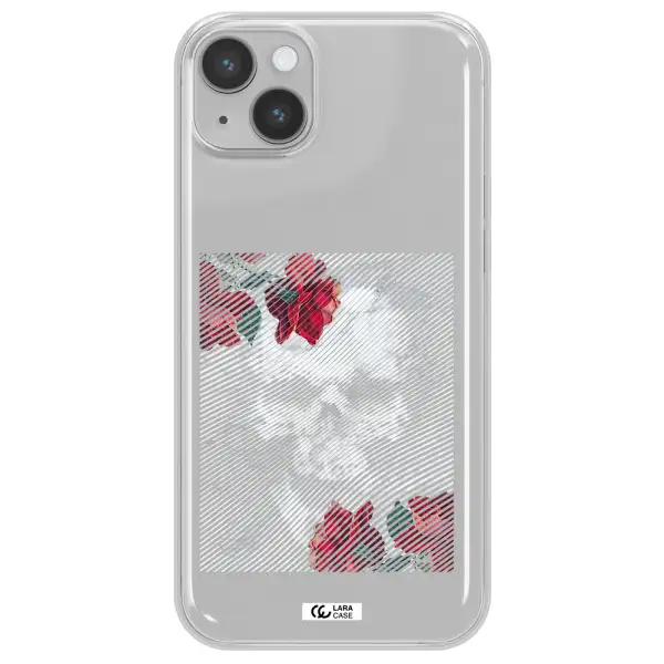 Rose And Skull Pattern Line Apple iPhone 14 Clear TPU Case