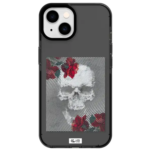 Rose And Skull Pattern Line Apple iPhone 14 impact Smoke Black Case