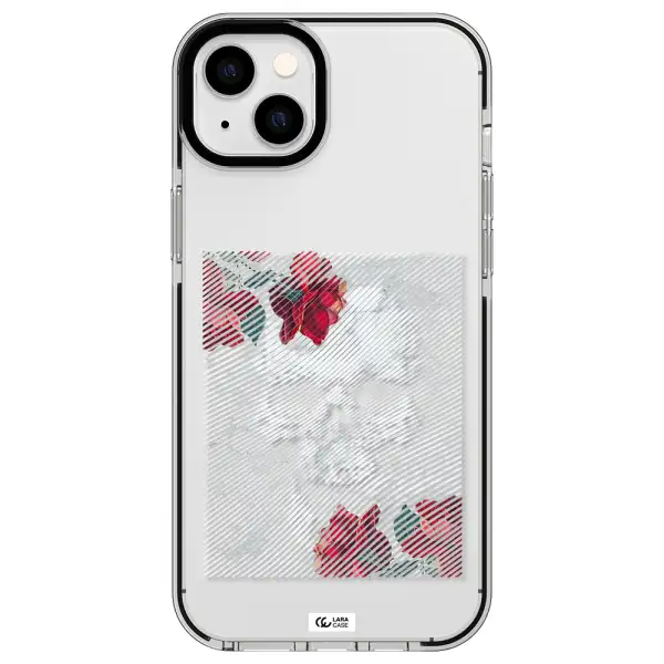 Rose And Skull Pattern Line Apple iPhone 14 plus impact black border Case