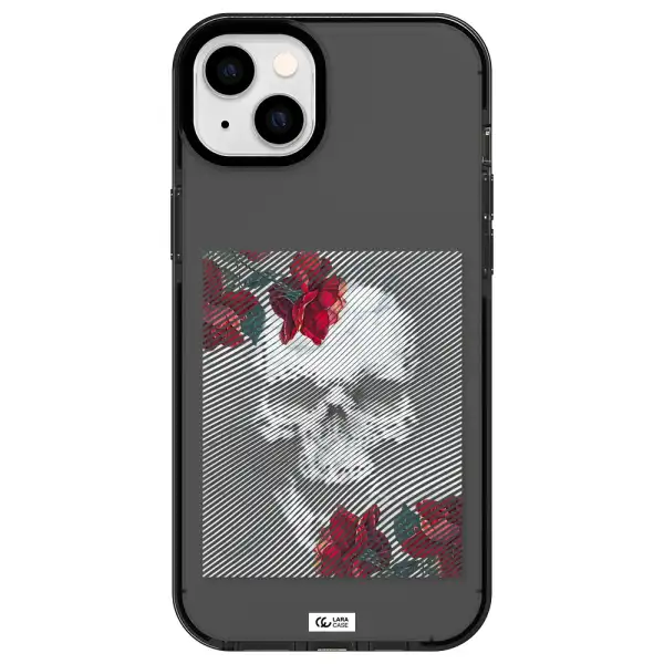Rose And Skull Pattern Line Apple iPhone 14 plus impact Smoke Black Case
