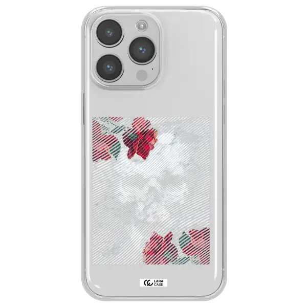 Rose And Skull Pattern Line Apple iPhone 14 pro Clear TPU Case