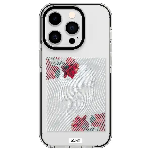 Rose And Skull Pattern Line Apple iPhone 14 pro impact black border Case