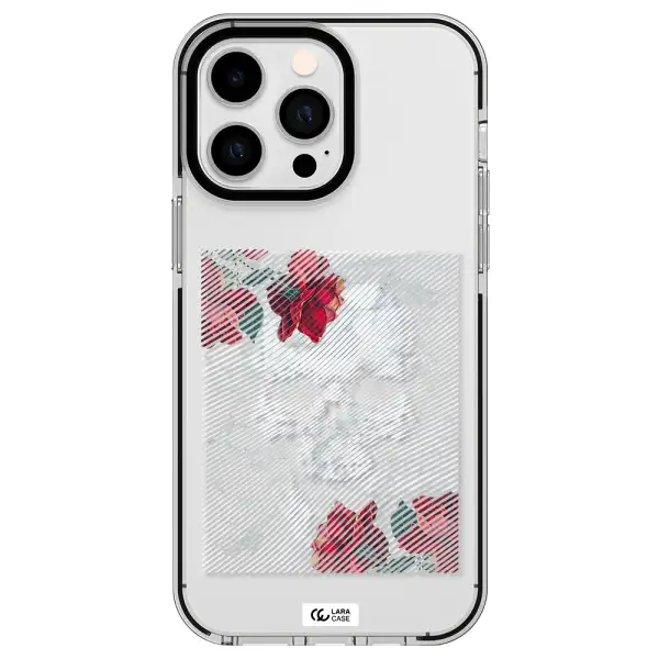 Rose And Skull Pattern Line Apple iPhone 14 pro max impact black border Case