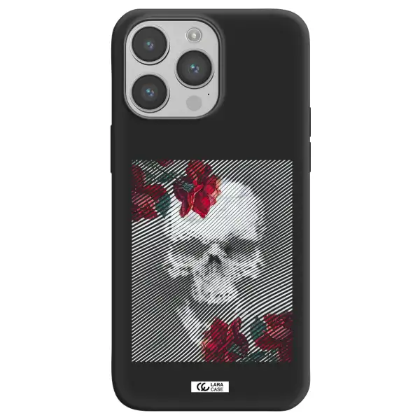 Rose And Skull Pattern Line Apple iPhone 14 pro Silicone black Case