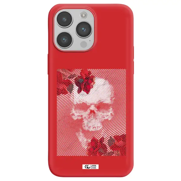 Rose And Skull Pattern Line Apple iPhone 14 pro Silicone Imperial Red Case