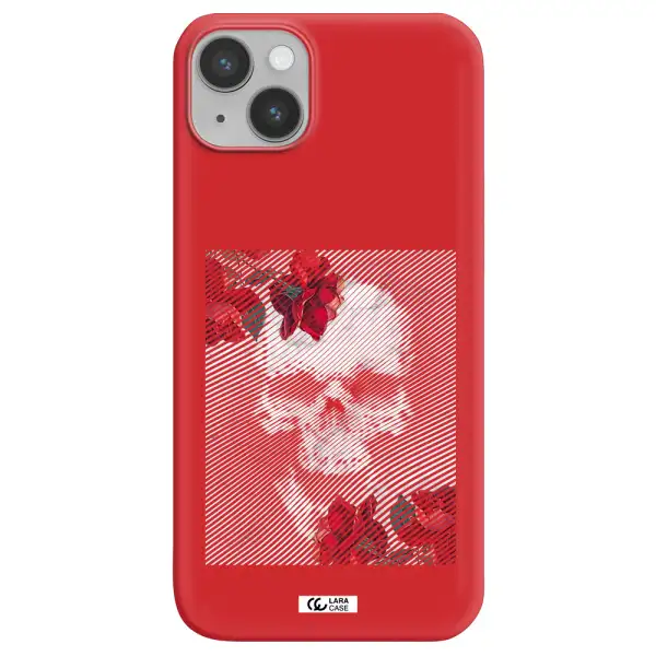 Rose And Skull Pattern Line Apple iPhone 14 Silicone Imperial Red Case