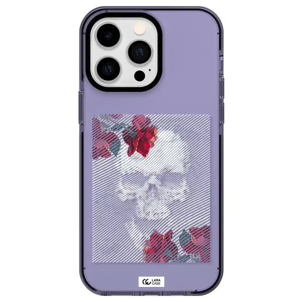 Rose And Skull Pattern Line Apple iPhone 15 Pro impact Lilac Case