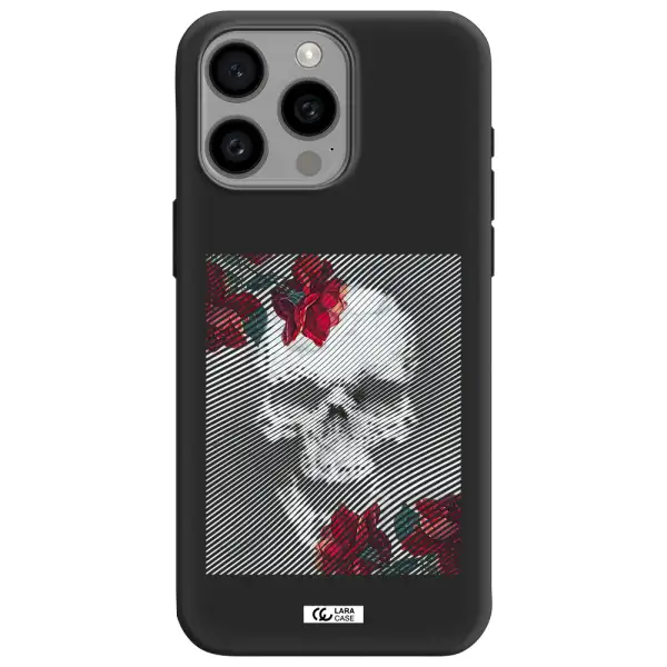 Rose And Skull Pattern Line Apple Iphone 15 Pro max Silicone black Case