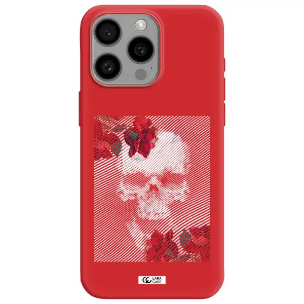 Rose And Skull Pattern Line Apple Iphone 15 Pro Max Silicone Imperial Red Case