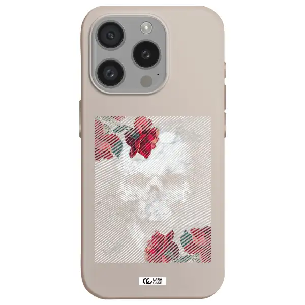 Rose And Skull Pattern Line Apple Iphone 15 Pro Silicone Stone Case