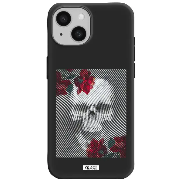 Rose And Skull Pattern Line Apple iPhone 15 Silicone black Case