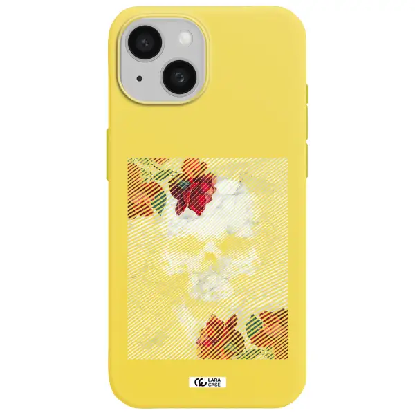 Rose And Skull Pattern Line Apple iPhone 15 Silicone canary yellow Case