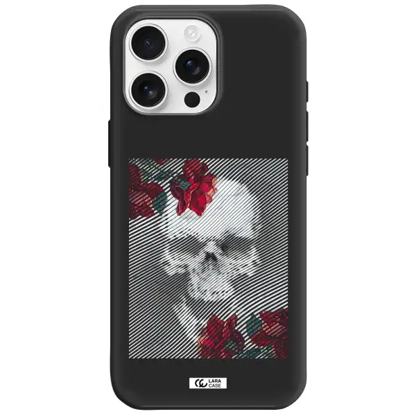 Rose And Skull Pattern Line Apple Iphone 16 Pro Max Silicone Black Case