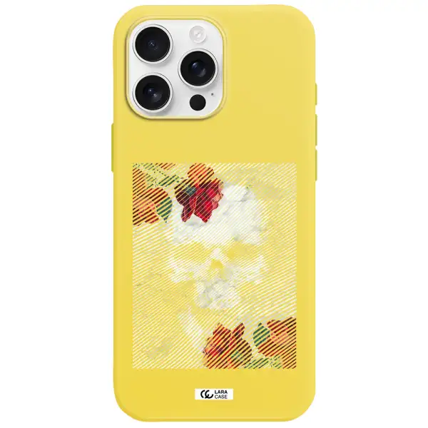 Rose And Skull Pattern Line Apple Iphone 16 Pro Max Silicone Canary Yellow Case