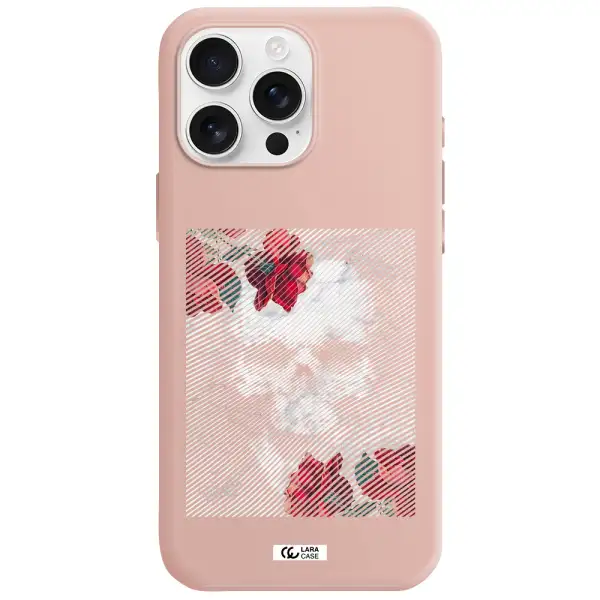Rose And Skull Pattern Line Apple Iphone 16 Pro Max Silicone Pastel Pink Case