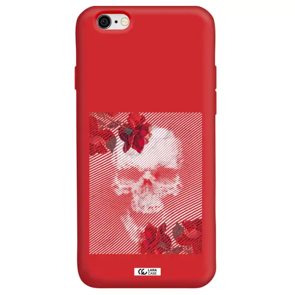Rose And Skull Pattern Line Apple iPhone 6 Silicone Imperial Red Case