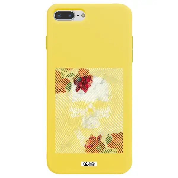 Rose And Skull Pattern Line Apple iPhone 7 plus Silicone canary yellow Case