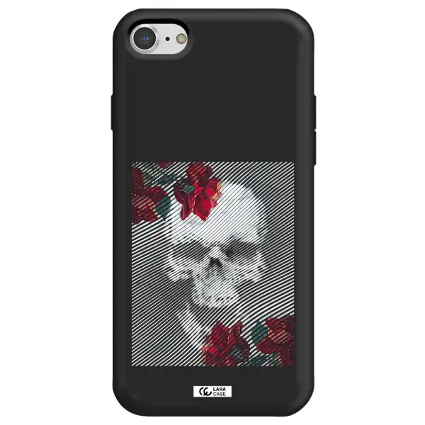 Rose And Skull Pattern Line Apple iPhone 7 Silicone black Case