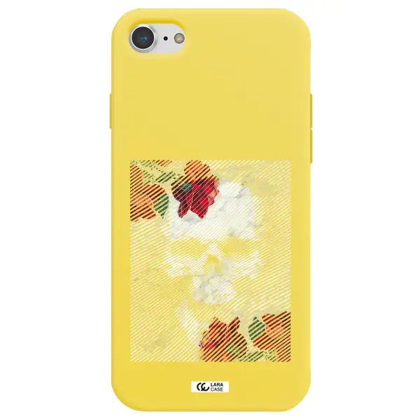Rose And Skull Pattern Line Apple iPhone 7 Silicone canary yellow Case