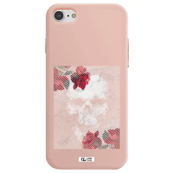 Rose And Skull Pattern Line Apple iPhone 7 Silicone pastel pink Case