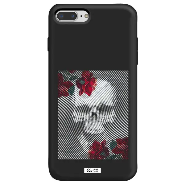 Rose And Skull Pattern Line Apple iPhone 8 plus Silicone black Case