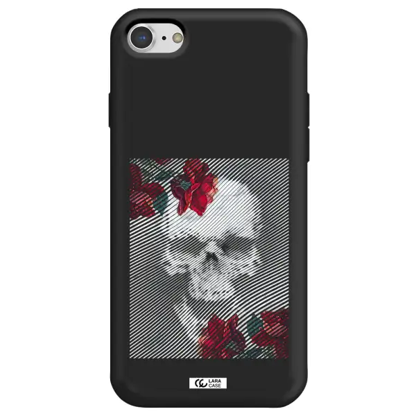 Rose And Skull Pattern Line Apple iPhone 8 Silicone black Case