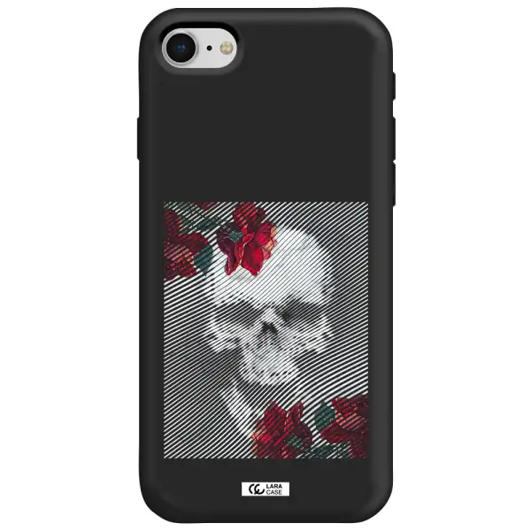 Rose And Skull Pattern Line Apple iPhone se 2020 Silicone black Case