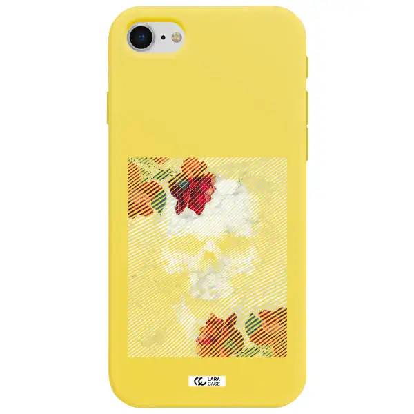 Rose And Skull Pattern Line Apple iPhone se 2020 Silicone canary yellow Case