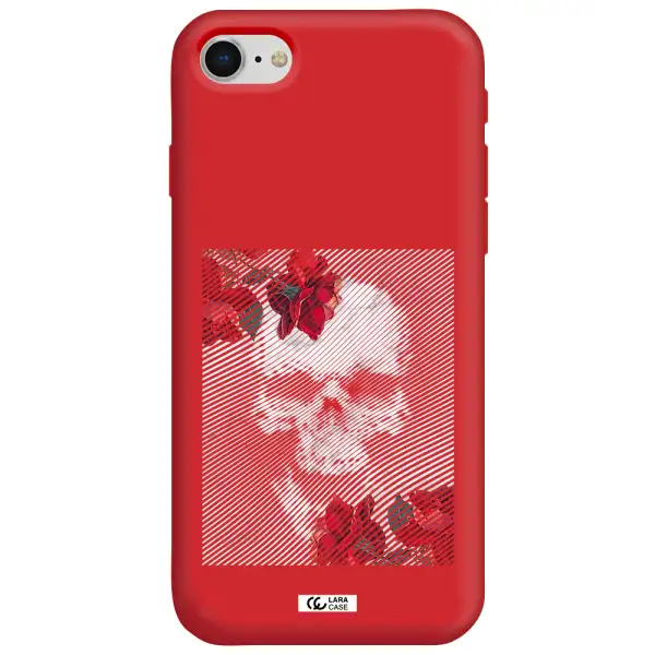 Rose And Skull Pattern Line Apple iPhone se 2020 Silicone Imperial Red Case