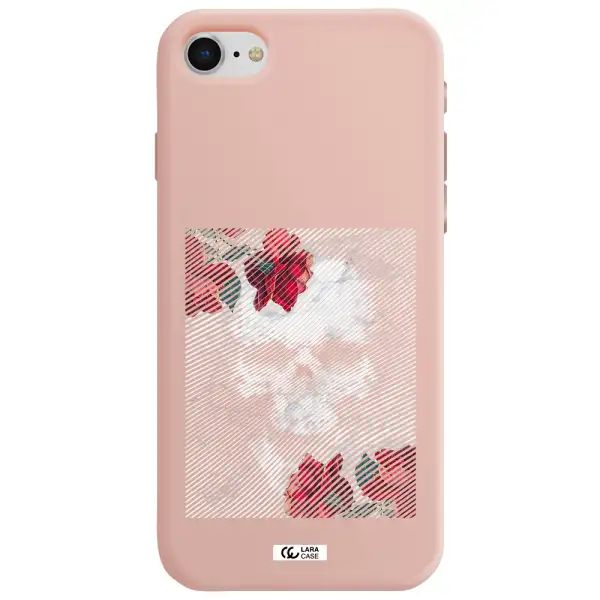 Rose And Skull Pattern Line Apple iPhone se 2020 Silicone pastel pink Case