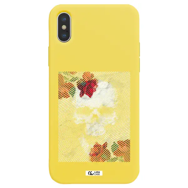 Rose And Skull Pattern Line Apple iPhone XS max Silicone canary yellow Case