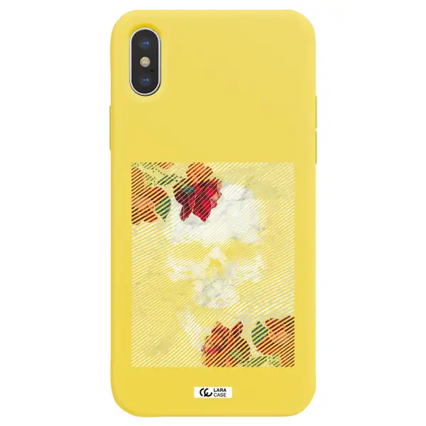 Rose And Skull Pattern Line Apple iPhone XS Silicone canary yellow Case