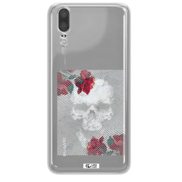 Rose And Skull Pattern Line Huawei P20 Clear TPU Case