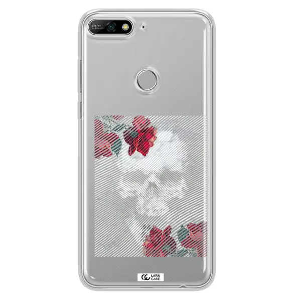 Rose And Skull Pattern Line Huawei Y7 2018 Clear TPU Case