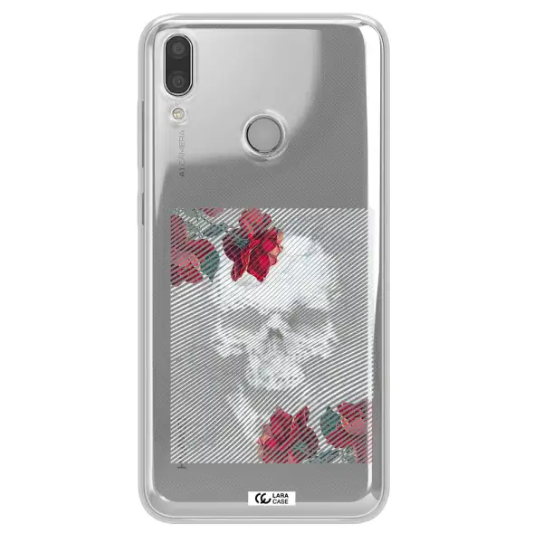 Rose And Skull Pattern Line Huawei Y7 2019 Clear TPU Case