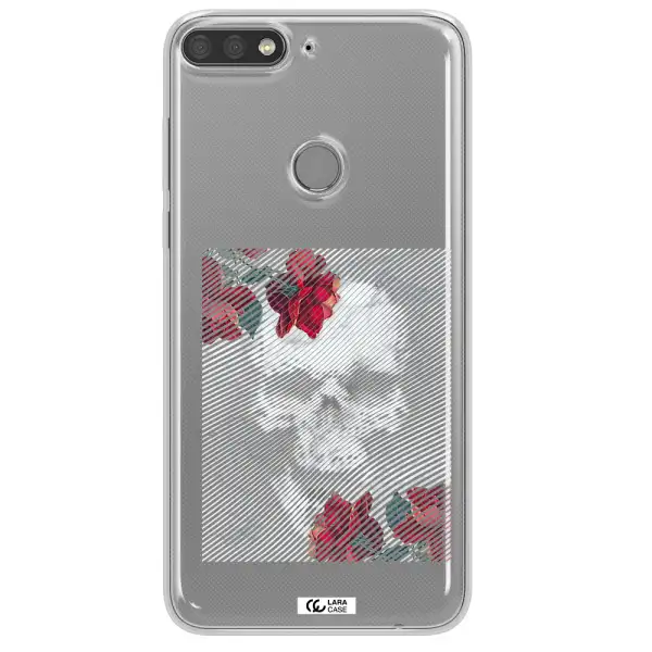 Rose And Skull Pattern Line Huawei Y7 Prime 2018 Clear TPU Case