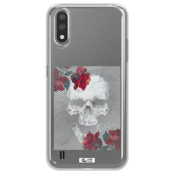 Rose And Skull Pattern Line Samsung A01 Clear TPU Case