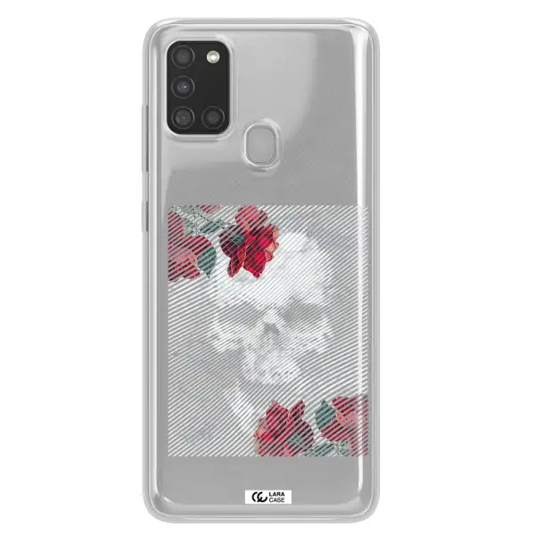 Rose And Skull Pattern Line Samsung A21S Clear TPU Case