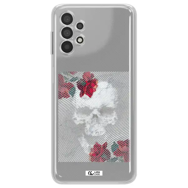 Rose And Skull Pattern Line Samsung A32 Clear TPU Case