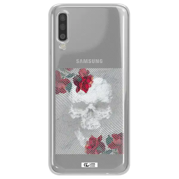 Rose And Skull Pattern Line Samsung A70S Clear Tpu Case
