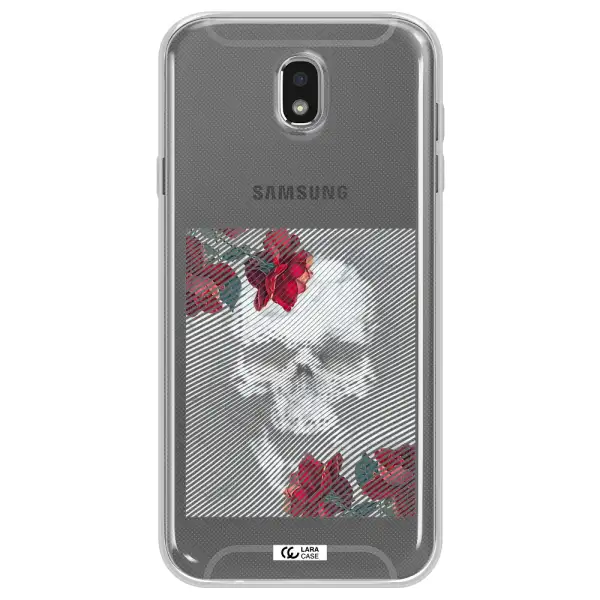 Rose And Skull Pattern Line Samsung J7 Pro Clear TPU Case