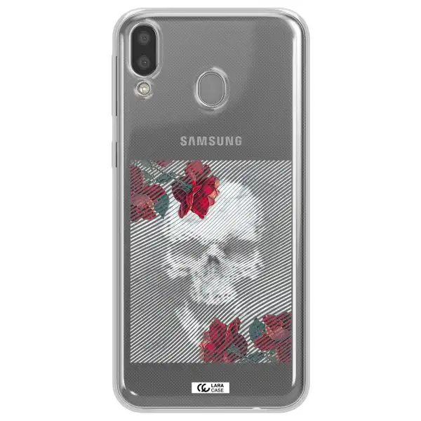 Rose And Skull Pattern Line Samsung M20 Clear TPU Case