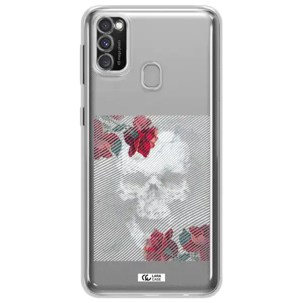 Rose And Skull Pattern Line Samsung M30S Clear TPU Case