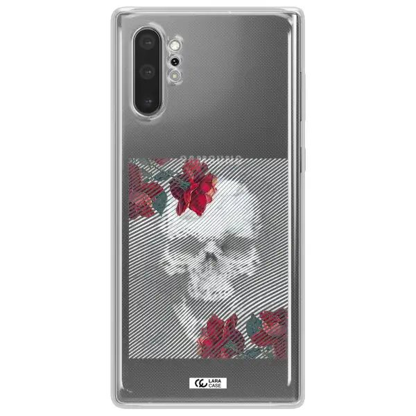 Rose And Skull Pattern Line Samsung Note 10 Plus Clear TPU Case
