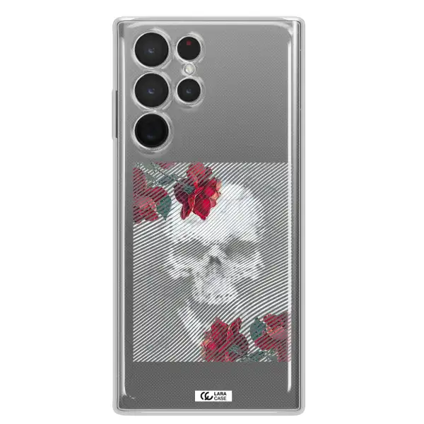 Rose And Skull Pattern Line Samsung S 22 Ultra Clear TPU Case