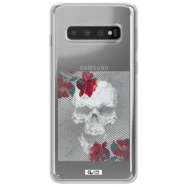 Rose And Skull Pattern Line Samsung S10 Plus Clear TPU Case