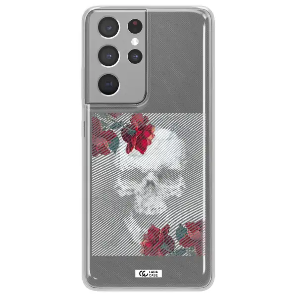 Rose And Skull Pattern Line Samsung S21 Ultra Clear TPU Case