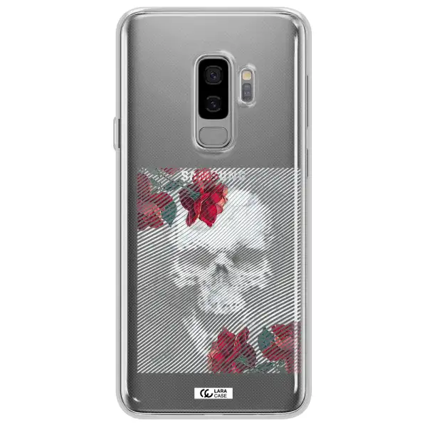 Rose And Skull Pattern Line Samsung S9 Plus Clear TPU Case